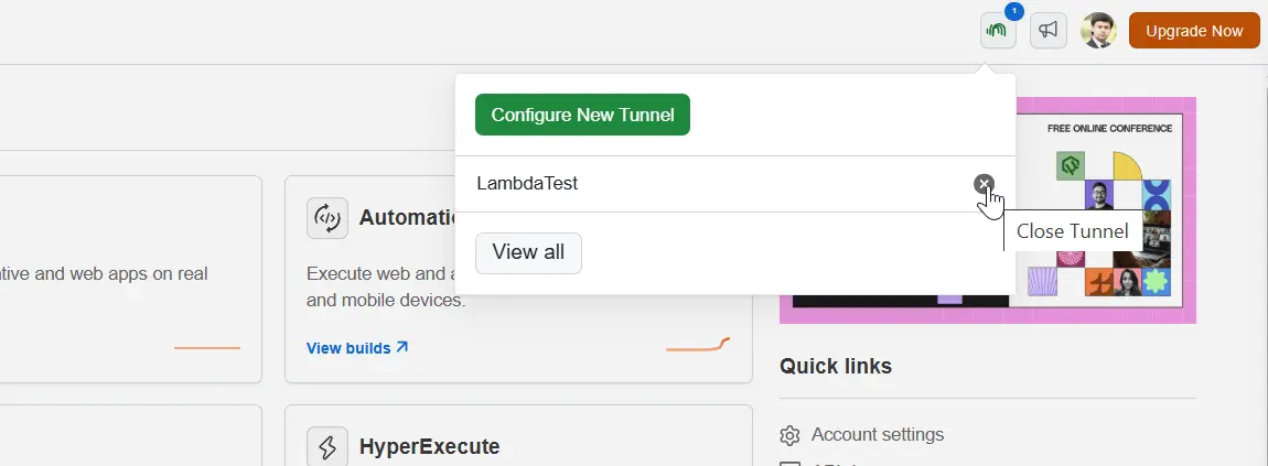 disconnecting LambdaTest tunnel
